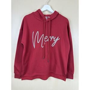 NWOT Kandy Kiss Red Merry Hoodie Sweatshirt Women's Medium Pullover Christmas